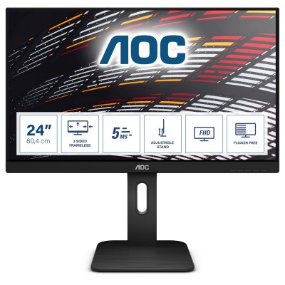 23.8" AOC 24P1, IPS 1920x1080, 5 ms, höjdjusterbar, VGA/DVI/HDMI/DP, högtalare, USB 3.2-hubb