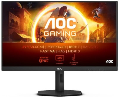 27" AOC Q27G4XN, Fast VA 2560x1440, 0.5 ms, 180Hz FreeSync, höjdjusterbar, pivot, HDR10, 2xHDMI/DP