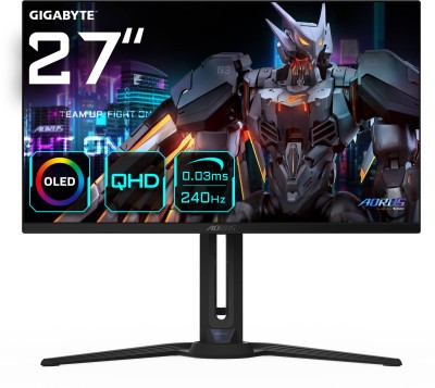 27" Gigabyte AORUS FO27Q2, QD-OLED 2560x1440, 0.03 ms, 240Hz FreeSync Premium, HDR400, höjdjusterbar, pivot, 2xHDMI/DP, högtalare, USB 3.2-hubb