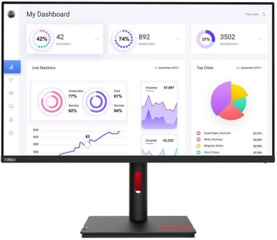 31.5" Lenovo ThinkVision T32p-30, IPS 3840x2160, 4 ms, höjdjusterbar, pivot, HDMI/DP/USB-C 90W, USB 3.2-hubb