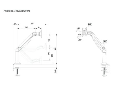 Bordsfäste/Väggfäste Multibrackets M VESA Gas Lift Arm Desk or Wall Basic, max 10kg - Silver#12