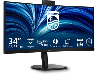 34" Philips 34B2U3600CH/00, Curved VA 3440x1440, 4 ms, 120 Hz, 1500R, höjdjusterbar, HDMI/DP/USB-C 90W, LAN, högtalare, webbkamera, USB 3.2-hubb, 5 års garanti#1