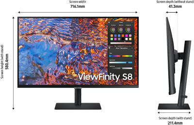 32" Samsung S32B800P, IPS 4K/3840x2160, Höjdjusterbar, Pivot, HDMI/DP/USB-C 90W, USB 3.2-Hubb#8