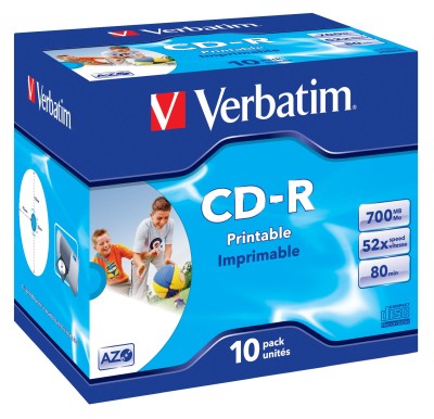 CD-R media Verbatim DataLifePlus 80 min 48X, Printable vita, jewel case, 10-pack