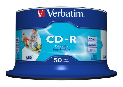 CD-R media Verbatim DataLifePlus 80 min 52X, Wide Printable vita, 50-pack spindel