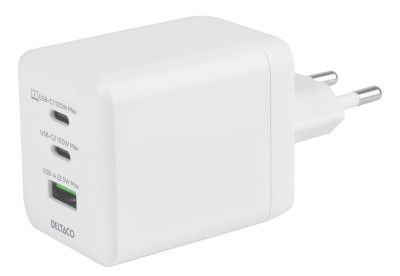 AC-adapter Deltaco USB GaN Wall Charger 100W, 2xUSB-C / 1xUSB-A#1
