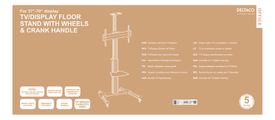 Golvstativ Deltaco OFFICE Höjdjusterbar skärmvagn i aluminium med svängbara hjul, hylla, 37-70", tilta, rotera, max 50 kg - Grå#5