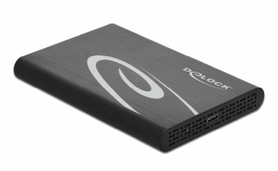 Externt kabinett 2.5" SATA till USB 3.2 (Gen2) 10Gbps, DeLOCK, aluminium, skjutbar lucka - Svart