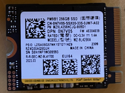 256 GB Samsung PM9B1 NVMe PCIe 4.0 SSD, M.2 2230, bulk