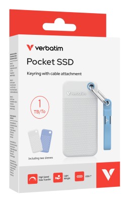 1 TB Verbatim Pocket SSD, USB 3.2 Gen2, med 2 st gummiskal - Vit/Blå#3