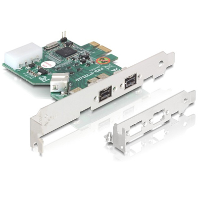 Firewire 800, DeLOCK, 2 st externa portar, 1 intern port, PCI-Express x1, inkl. low profile.