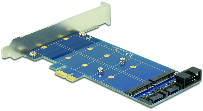 DeLOCK adapter, från SATA/USB till 2xM.2, PCI Express x1, inkl. lågprofil PCI-täckplåt