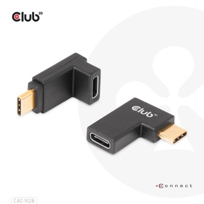 Adapter Club 3D USB-C hane till USB-C hona, Gen.2, 4k@120 Hz, 240W, vinklad 2 varianter