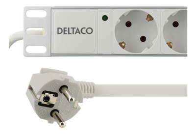 19" Grenuttag DELTACO, 8xCEE 7/4 uttag, 1xCEE 7/7, rackmontering 1U, 2m kabel - Vit#2