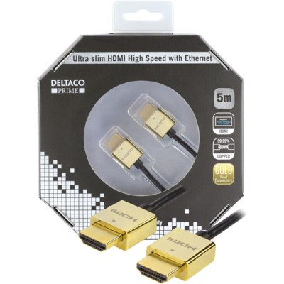 HDMI-kabel Deltaco PRIME, Super Slim, 5 meter - Svart