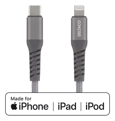 USB-C till Lightning-kabel, 5V/3A PD, tygklädd, 1 meter - Rymdgrå#1