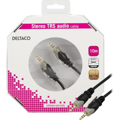 Ljudkabel stereo 3,5 mm, guldpläterad, 10 meter - Svart