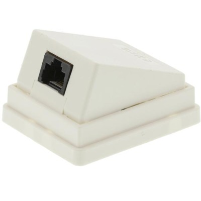 RJ45 uttag, enkelt utanpåliggande vinklat Cat.6, oskärmat