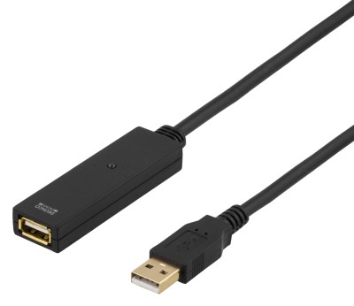 Förlängningskabel USB 2.0 aktiv, Deltaco Prime, 15 meter