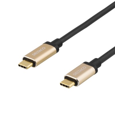 USB-C 3.1-kabel Gen2 Typ C ha till C ha, 60W PD, 1 meter, Deltaco - Guld/svart#1