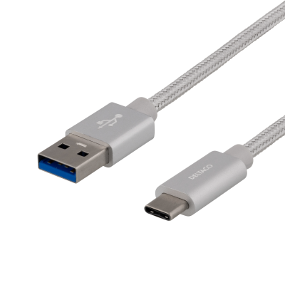 USB-C till USB-A 3.1 ha-ha, 1 meter, Deltaco, tygklädd - Silver