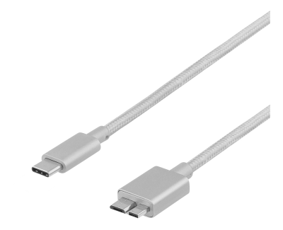 USB-C 3.1-kabel Gen1 Typ C ha till Micro-B, tygklädd, 1 meter, Deltaco PRIME - Silver#1