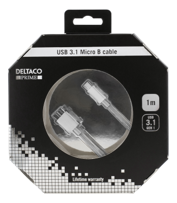 USB-C 3.1-kabel Gen1 Typ C ha till Micro-B, tygklädd, 1 meter, Deltaco PRIME - Silver#2
