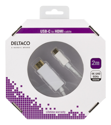 Deltaco USB-C till HDMI-kabel, 4K@60Hz, 2 meter - Vit#2