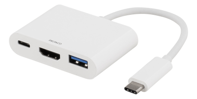 Multi-adapter Deltaco, USB-C till HDMI/USB 3.0/USB-C för laddning - Vit