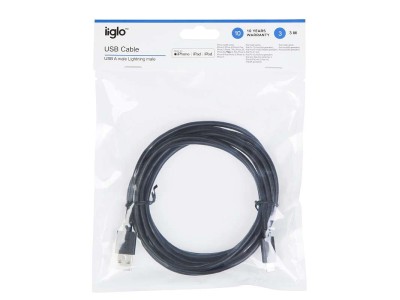 iiglo Lightning till USB-kabel, MFI, 3 meter - Svart#3