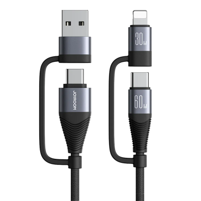 Joyroom 4-i-1 USB-A/USB-C till Lightning/USB-C-kabel 60W PD, 1,2m - Svart