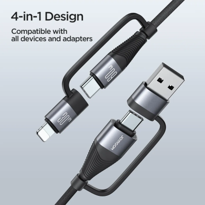 Joyroom 4-i-1 USB-A/USB-C till Lightning/USB-C-kabel 60W PD, 1,2m - Svart#2