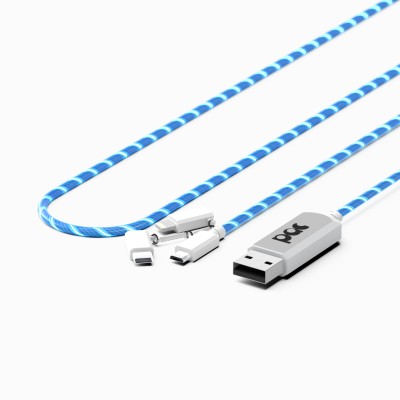PAC 3-in-1 USB till Lightning / USB-C / Micro-USB, 1 meter - Blå LED