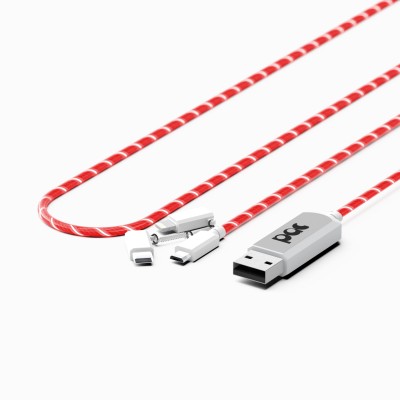 PAC 3-in-1 USB till Lightning / USB-C / Micro-USB, 1 meter - Röd LED