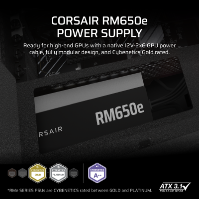 Corsair RM1000e (2025) 1000W, PCIe 5.1, ATX 3.1, 120 mm fläkt, 80PLUS Gold, semipassivt, löstagbara kablar - Svart#8