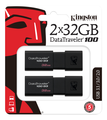 32 GB Kingston DataTraveler 100 G3, USB 3.0, 2-pack