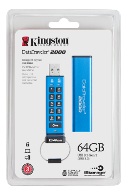 64 GB Kingston DataTraveler 2000 Keypad, USB 3.1, 256-bit AES hårdvarukryptering#2