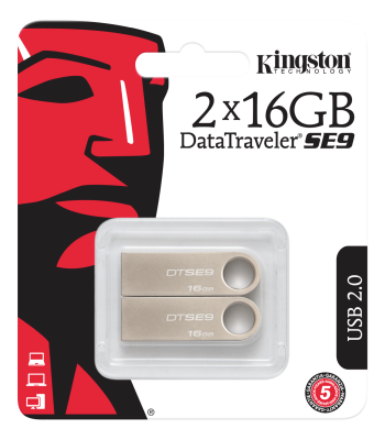 16 GB Kingston DataTraveler SE9, metallhölje, 2-pack
