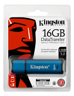 16 GB Kingston DataTraveler Vault Privacy 3.0, USB 3.0, 256-bit AES Encrypted FIPS 197#2