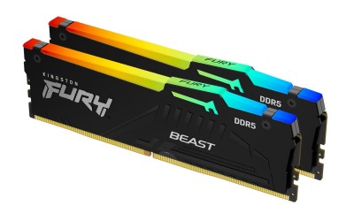 64 GB (2x32GB) DDR5-6400 Kingston FURY Beast Black RGB CL32, AMD EXPO - Svart