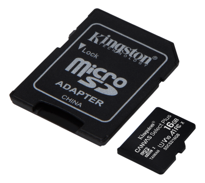 Micro Secure Digital SDHC 16 GB Kingston Canvas Select Plus, 100 MB/sek läs, Class 10, A1, UHS-I U1, inkl. SD-adapter#1