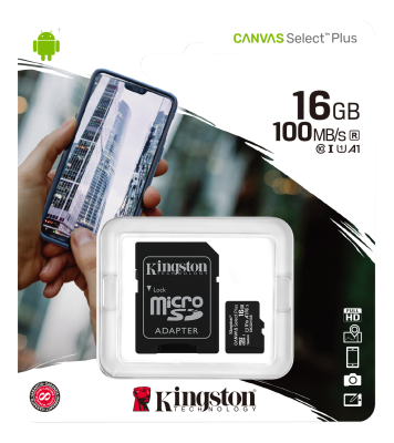 Micro Secure Digital SDHC 16 GB Kingston Canvas Select Plus, 100 MB/sek läs, Class 10, A1, UHS-I U1, inkl. SD-adapter#2