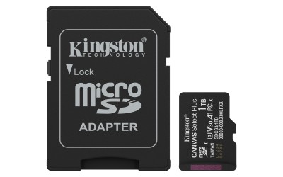 Micro Secure Digital SDXC 1 TB Kingston Canvas Select Plus Gen3, 150 MB/sek läs, Class 10, A1, UHS-I U1, inkl. SD-adapter