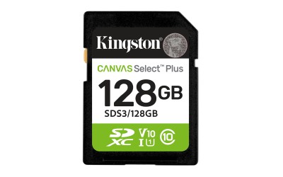 Secure Digital SDXC 128 GB Kingston Canvas Select Plus Gen3, 150 MB/sek läs, Class 10, A1, UHS-I U1