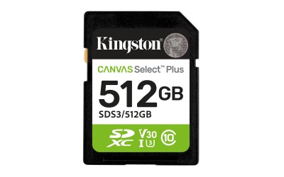 Secure Digital SDXC 512 GB Kingston Canvas Select Plus Gen3, 150 MB/sek läs, Class 10, A1, UHS-I U1