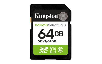 Secure Digital SDXC 64 GB Kingston Canvas Select Plus Gen3, 100 MB/sek läs, Class 10, A1, UHS-I U1