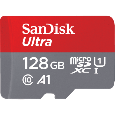 Micro Secure Digital SDXC 128 GB Sandisk Ultra, 100 MB/sek, Class 10, UHS-I 1, A1, inkl. SD-adapter