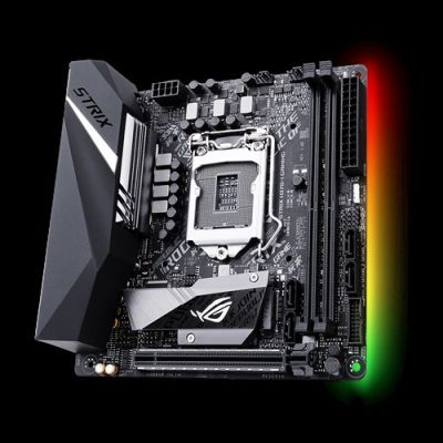 Asus ROG STRIX H370-I Gaming, Intel LGA1151, H370, PCI Express, Mini-ITX, DDR4, 2xM.2 + SATA3 RAID, HDMI/DP, USB-C, SupremeFX 7.1 audio, GigaLAN, WiFi 5, Bluetooth, Aura Sync#2
