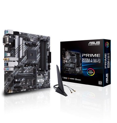 Asus PRIME B550M-A (WI-FI), AMD Socket AM4, B550, MicroATX, 4xDDR4, PCI Express, 2xM.2 + SATA3 RAID, VGA/DVI/HDMI, 7.1-ljud, USB 3.2, GigaLAN, WiFi 6, Aura Sync RGB#1