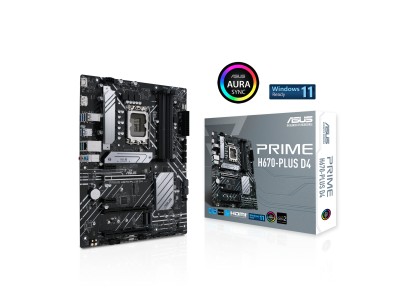 Asus PRIME H670-PLUS D4, Intel LGA1700, 2xPCI Express, ATX, 4xDDR4, 2xM.2 + SATA3 RAID, HDMI/DP, USB-C, 2.5Gbe LAN, Aura Sync RGB